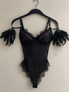 Midnight Muse Tüy Detaylı Bodysuit